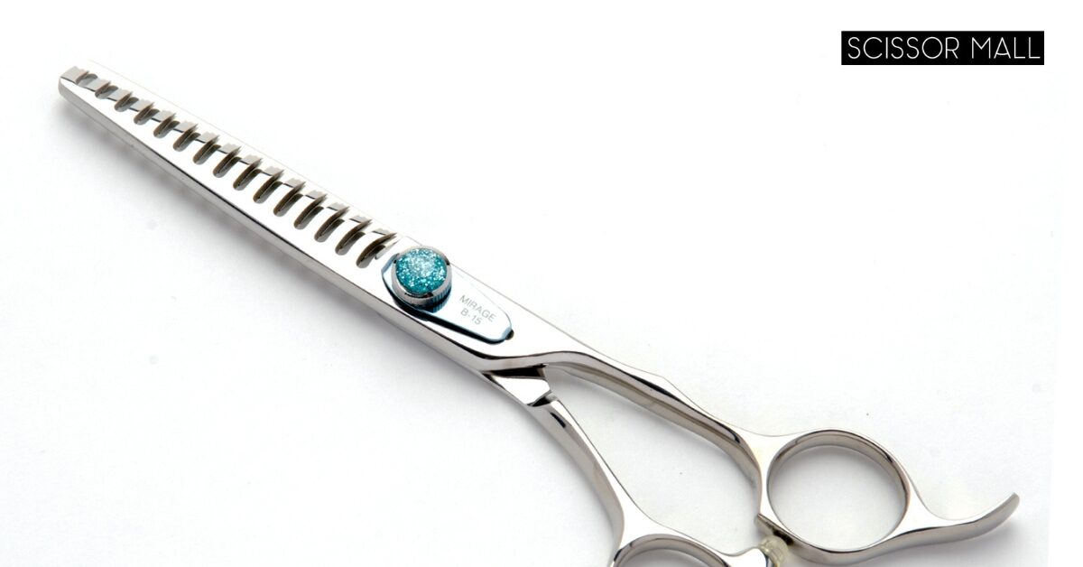 Flat lay comparison of dog grooming shears and human hair shears